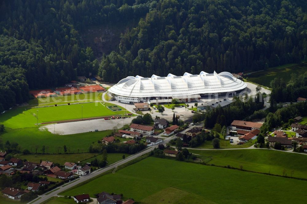 Aerial image Inzell - Sports facility grounds of the Arena stadium Eishalle Max Aicher Arena in Inzell in the state Bavaria, Germany