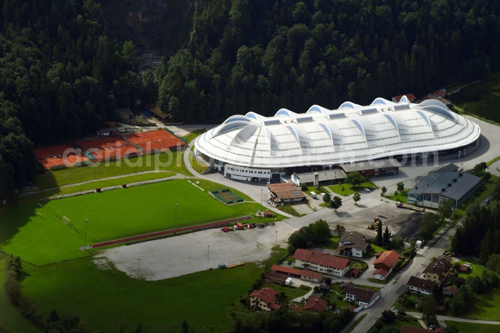 Inzell from above - Sports facility grounds of the Arena stadium Eishalle Max Aicher Arena in Inzell in the state Bavaria, Germany