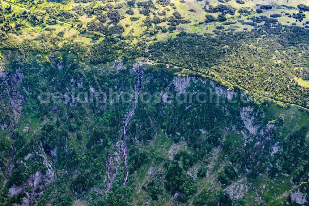 Spindlermuhle from the bird's eye view: Elb waterfalls in Spindleruv Mlyn in the Giant Mountains in Kralovehradecky kraj, Czech Republic