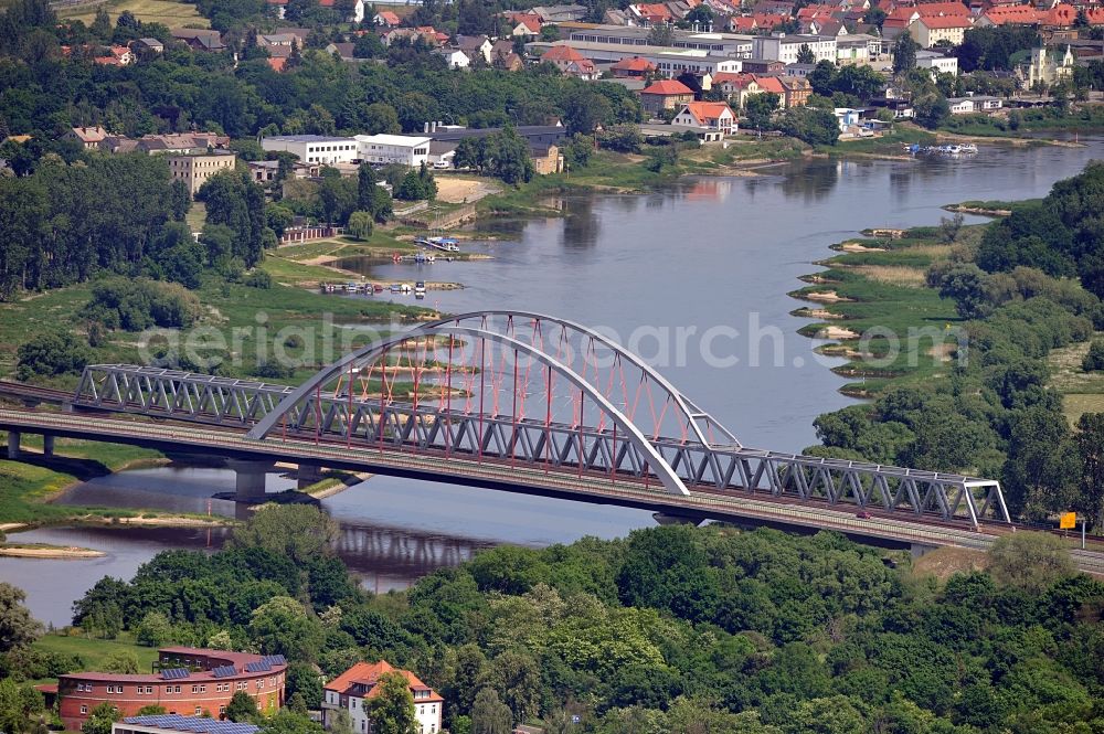 Lutherstadt Wittenberg from above - Bridge over the river Elbe in Wittenberg