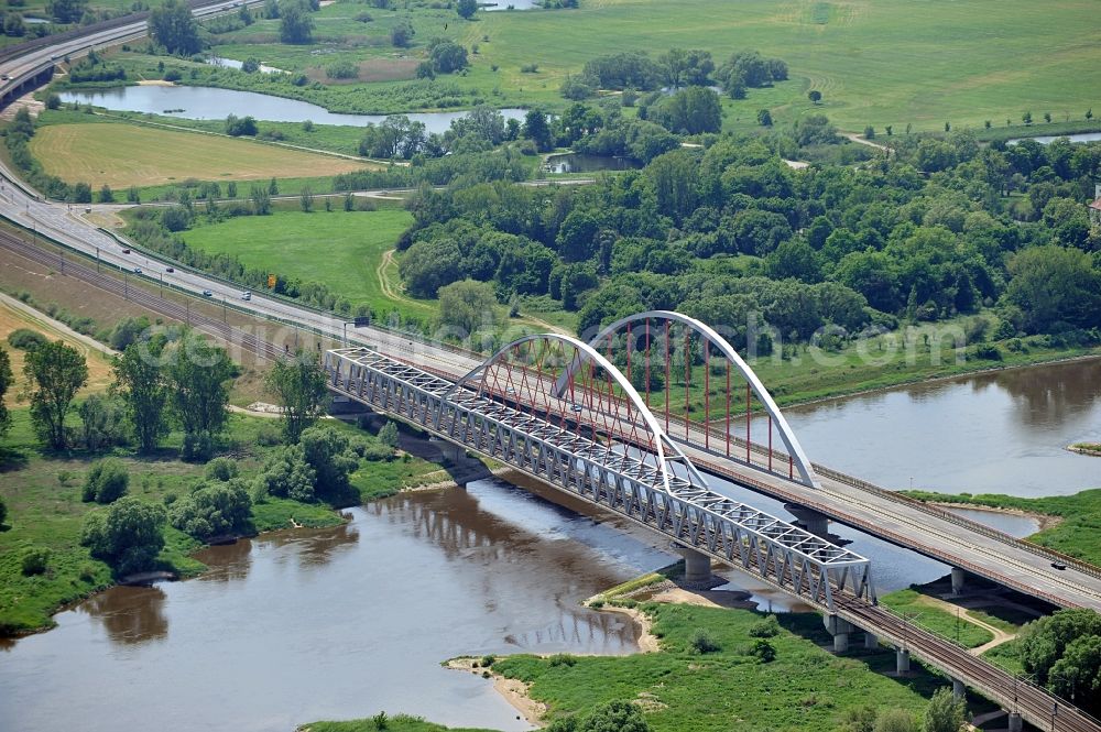 Lutherstadt Wittenberg from the bird's eye view: Bridge over the river Elbe in Wittenberg