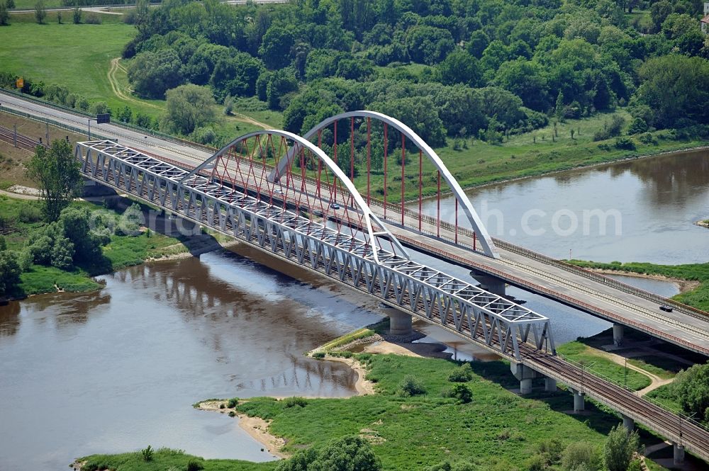 Aerial image Lutherstadt Wittenberg - Bridge over the river Elbe in Wittenberg