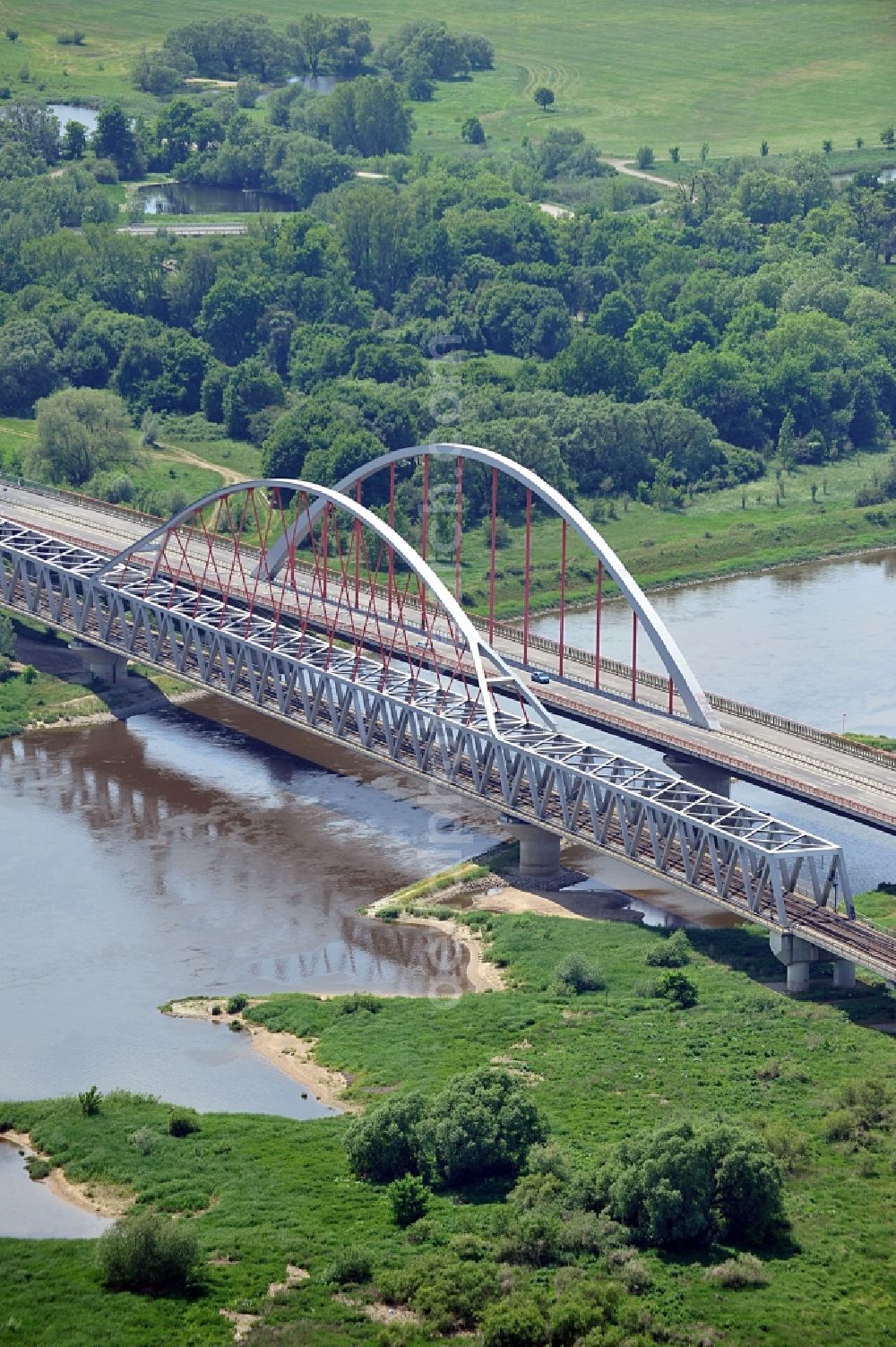 Aerial photograph Lutherstadt Wittenberg - Bridge over the river Elbe in Wittenberg