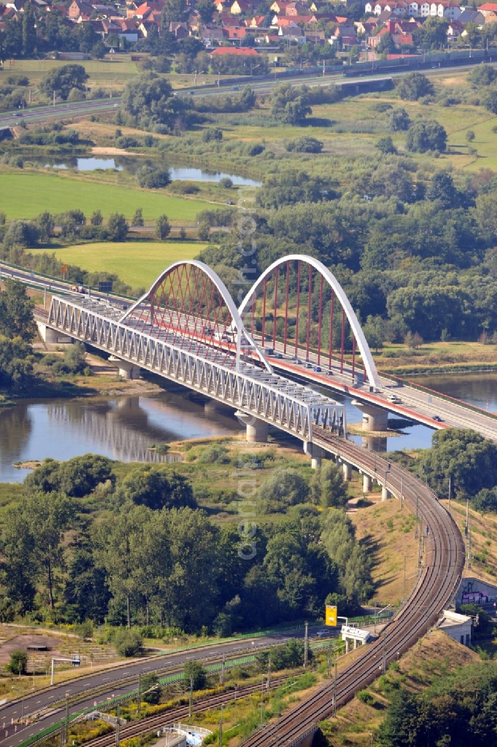 Aerial photograph Wittenberg - View of the Elbebruecke in Lutherstadt Wittenberg in Saxony-Anhalt