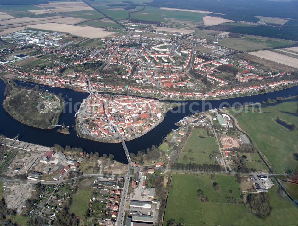 Aerial photograph Havelberg - Einmündung der Havel in die Elbe bei Havelberg.