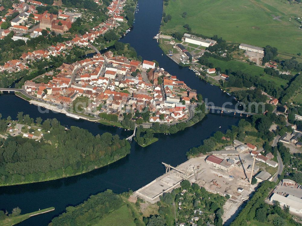 Havelberg from above - Einmündung der Havel in die Elbe bei Havelberg.