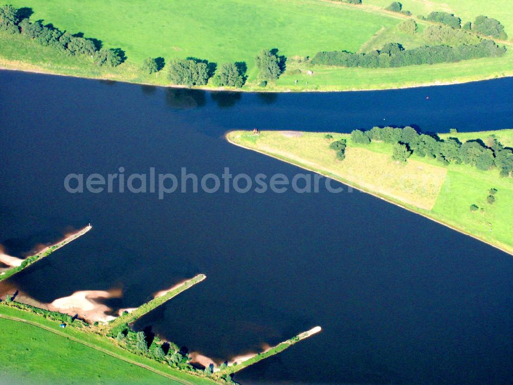 Aerial image Havelberg - Blick auf die Einmündung Mündung der Havel in die Elbe bei Havelberg.