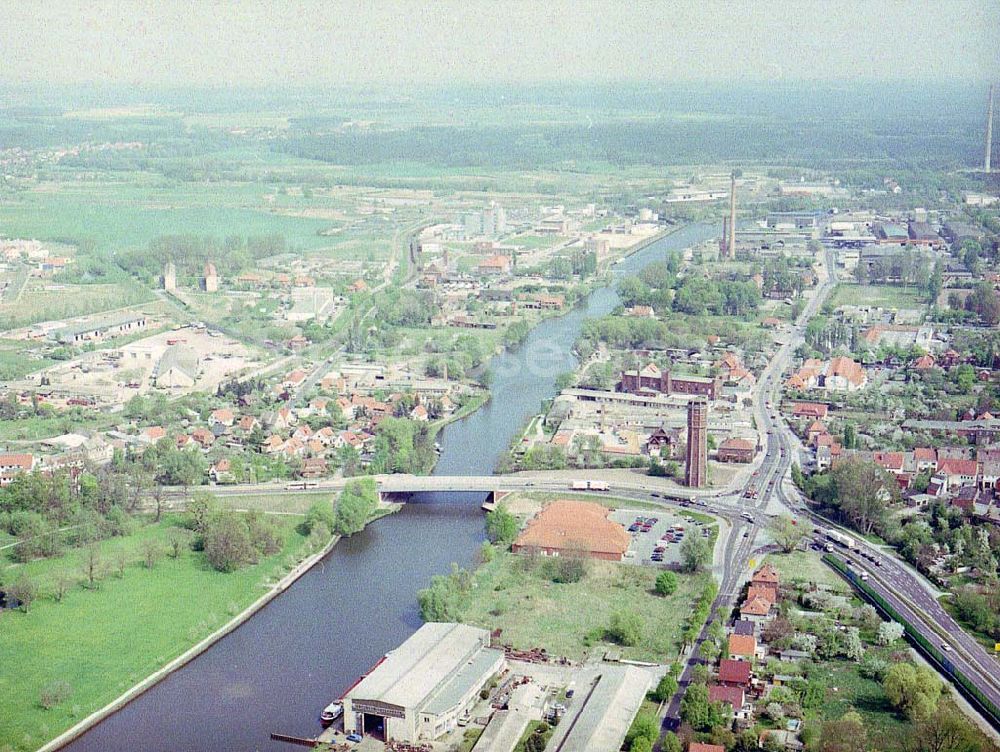 Genthin from above - Elbe - Havel - Kanal in Genthin.