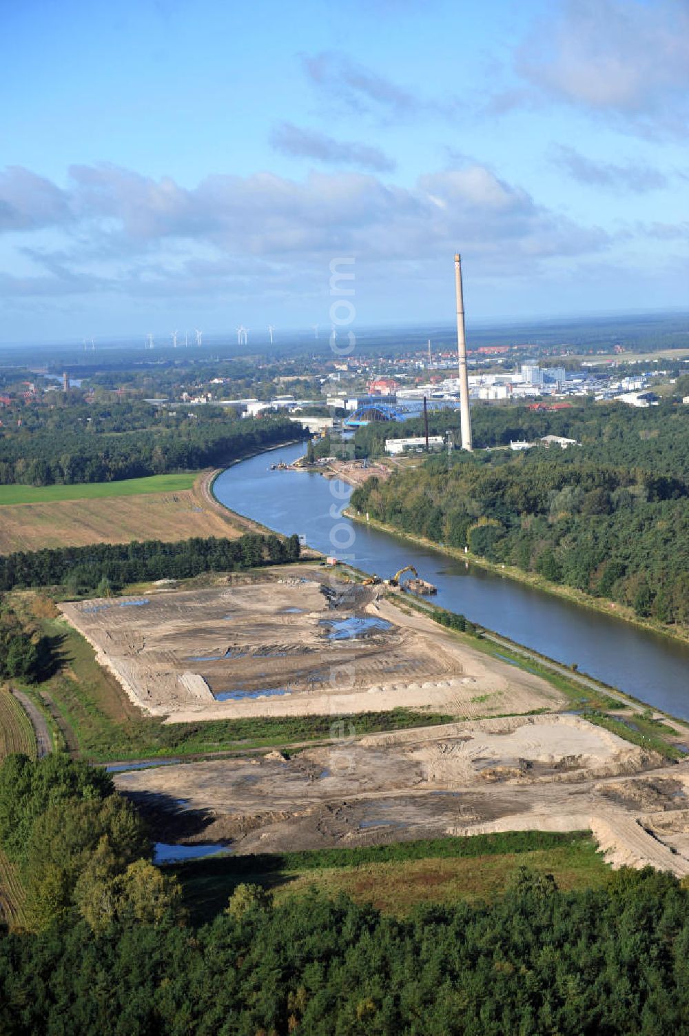 Genthin from above - Streckenausbau Elbe-Havel-Kanal bei Genthin in Sachsen-Anhalt. Ein Projekt des WSV, Wasser- und Schifffahrtsverwaltung des Bundes. Extension of the waterway line Elbe-Havel-Canal close by Genthin, Saxony-Anhalt.