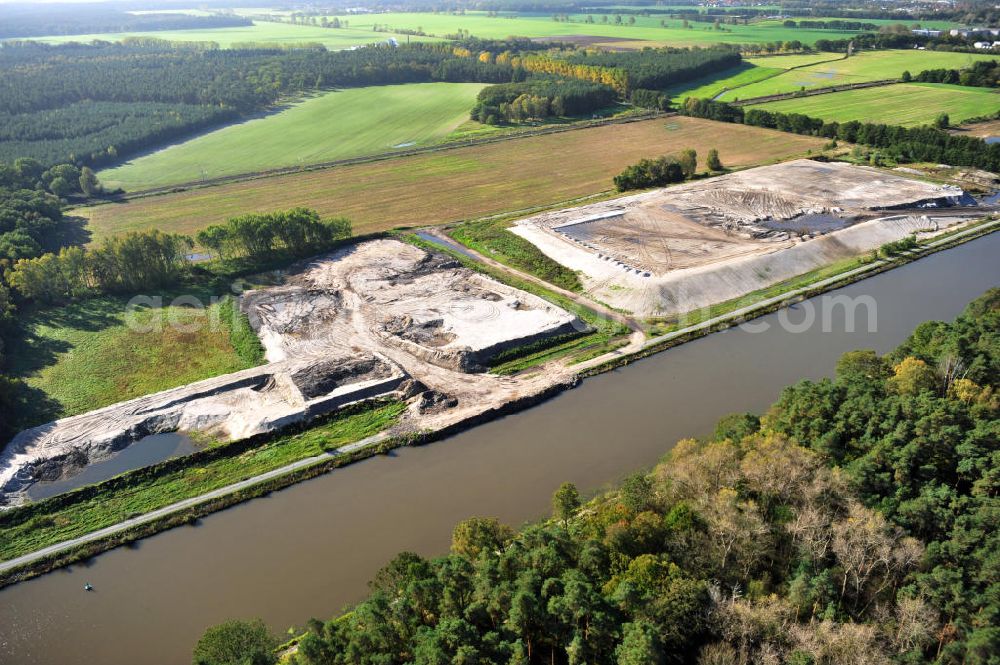 Aerial image Genthin - Streckenausbau Elbe-Havel-Kanal bei Genthin in Sachsen-Anhalt. Ein Projekt des WSV, Wasser- und Schifffahrtsverwaltung des Bundes. Extension of the waterway line Elbe-Havel-Canal close by Genthin, Saxony-Anhalt.