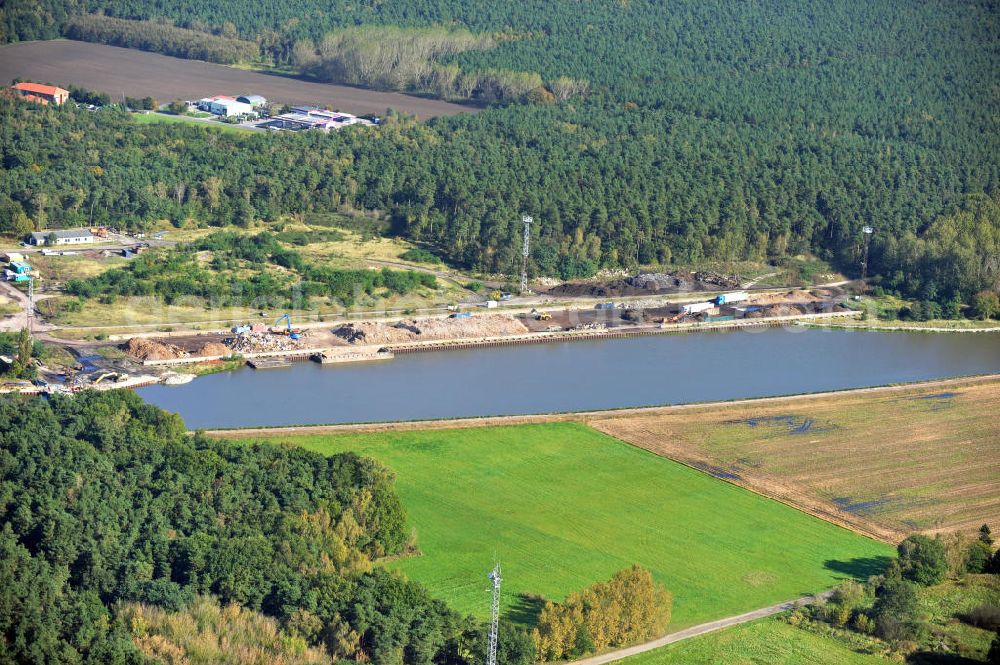 Genthin from above - Streckenausbau Elbe-Havel-Kanal bei Genthin in Sachsen-Anhalt. Ein Projekt des WSV, Wasser- und Schifffahrtsverwaltung des Bundes. Extension of the waterway line Elbe-Havel-Canal close by Genthin, Saxony-Anhalt.