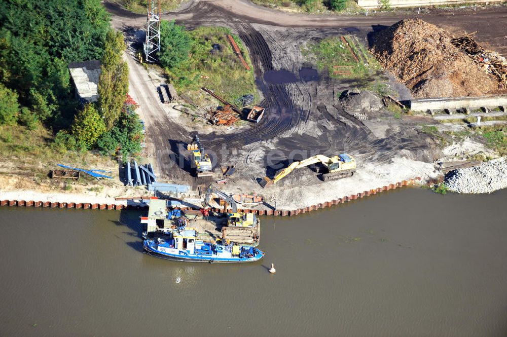 Aerial image Genthin - Streckenausbau Elbe-Havel-Kanal bei Genthin in Sachsen-Anhalt. Ein Projekt des WSV, Wasser- und Schifffahrtsverwaltung des Bundes. Extension of the waterway line Elbe-Havel-Canal close by Genthin, Saxony-Anhalt.