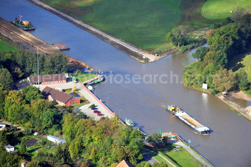 Genthin from above - Streckenausbau Elbe-Havel-Kanal bei Genthin in Sachsen-Anhalt. Ein Projekt des WSV, Wasser- und Schifffahrtsverwaltung des Bundes. Extension of the waterway line Elbe-Havel-Canal close by Genthin, Saxony-Anhalt.