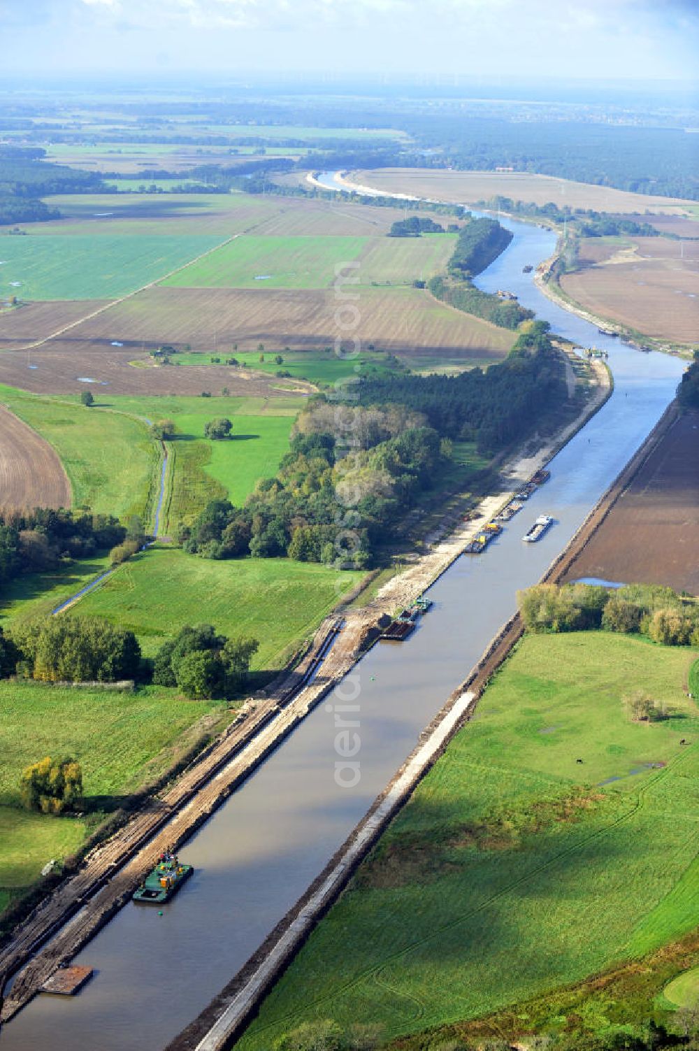 Genthin from above - Streckenausbau Elbe-Havel-Kanal bei Genthin in Sachsen-Anhalt. Ein Projekt des WSV, Wasser- und Schifffahrtsverwaltung des Bundes. Extension of the waterway line Elbe-Havel-Canal close by Genthin, Saxony-Anhalt.