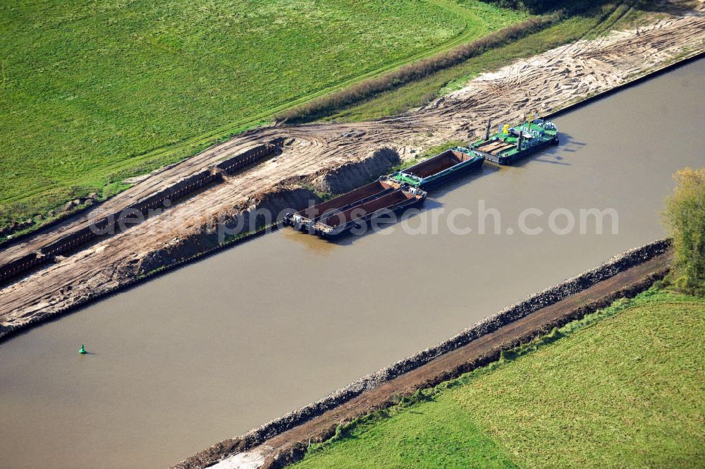 Aerial image Genthin - Streckenausbau Elbe-Havel-Kanal zwischen Genthin und Seedorf in Sachsen-Anhalt. Ein Projekt des WSV, Wasser- und Schifffahrtsverwaltung des Bundes. Extension of the waterway line Elbe-Havel-Canal among Genthin and Seedorf, Saxony-Anhalt.