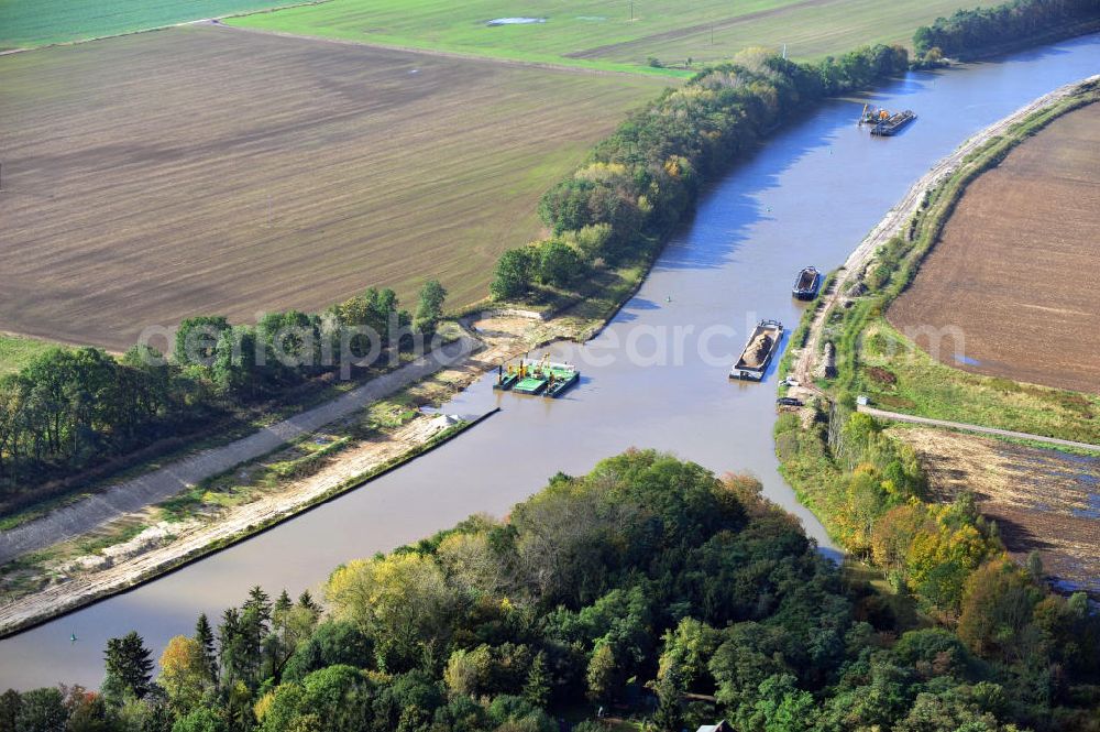 Aerial image Genthin - Streckenausbau Elbe-Havel-Kanal zwischen Genthin und Seedorf in Sachsen-Anhalt. Ein Projekt des WSV, Wasser- und Schifffahrtsverwaltung des Bundes. Extension of the waterway line Elbe-Havel-Canal among Genthin and Seedorf, Saxony-Anhalt.