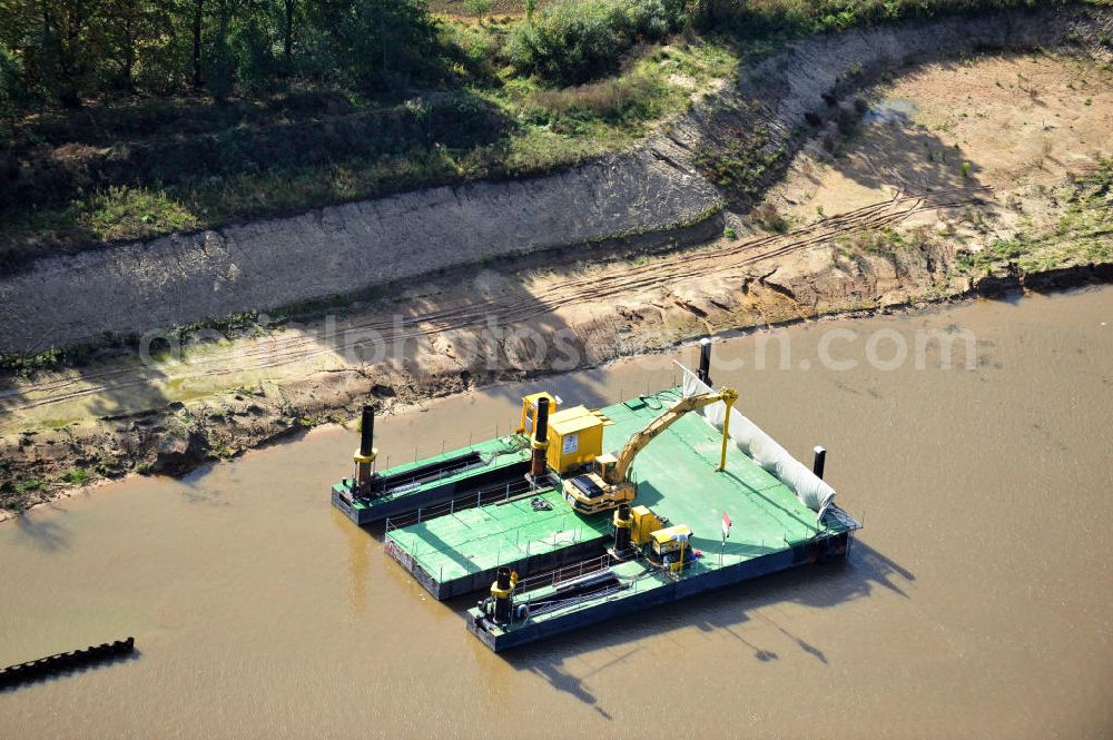 Genthin from above - Streckenausbau Elbe-Havel-Kanal zwischen Genthin und Seedorf in Sachsen-Anhalt. Ein Projekt des WSV, Wasser- und Schifffahrtsverwaltung des Bundes. Extension of the waterway line Elbe-Havel-Canal among Genthin and Seedorf, Saxony-Anhalt.