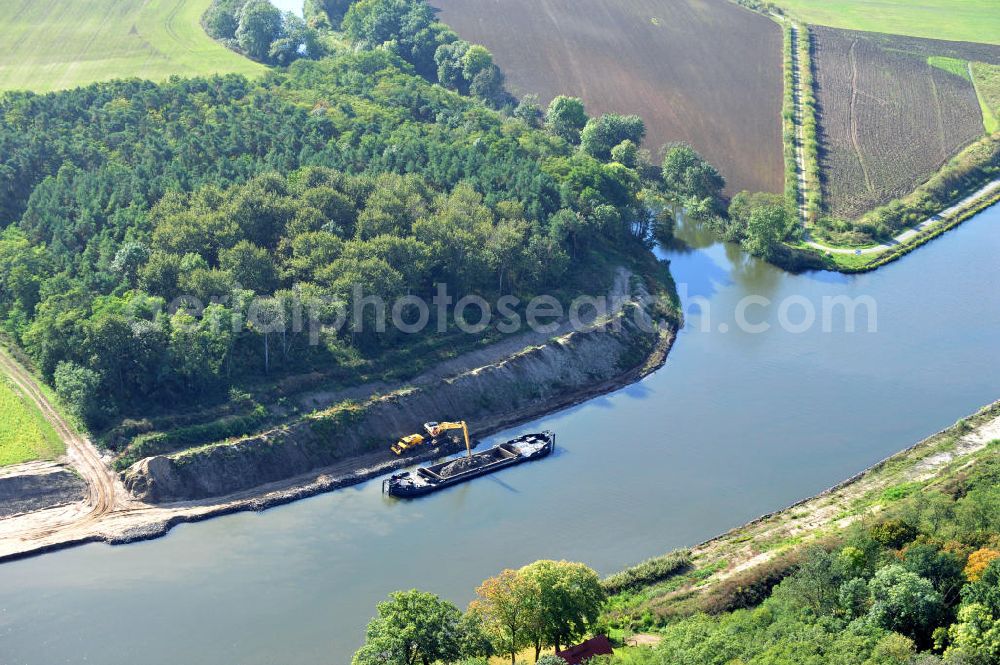 Aerial image Genthin - Streckenausbau Elbe-Havel-Kanal zwischen Genthin und Seedorf in Sachsen-Anhalt. Ein Projekt des WSV, Wasser- und Schifffahrtsverwaltung des Bundes. Extension of the waterway line Elbe-Havel-Canal among Genthin and Seedorf, Saxony-Anhalt.