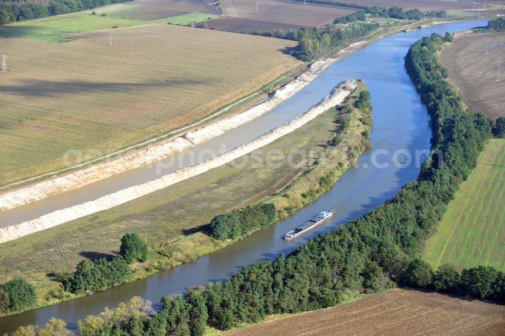 Aerial image Genthin - Streckenausbau Elbe-Havel-Kanal zwischen Genthin und Seedorf in Sachsen-Anhalt. Ein Projekt des WSV, Wasser- und Schifffahrtsverwaltung des Bundes. Extension of the waterway line Elbe-Havel-Canal among Genthin and Seedorf, Saxony-Anhalt.