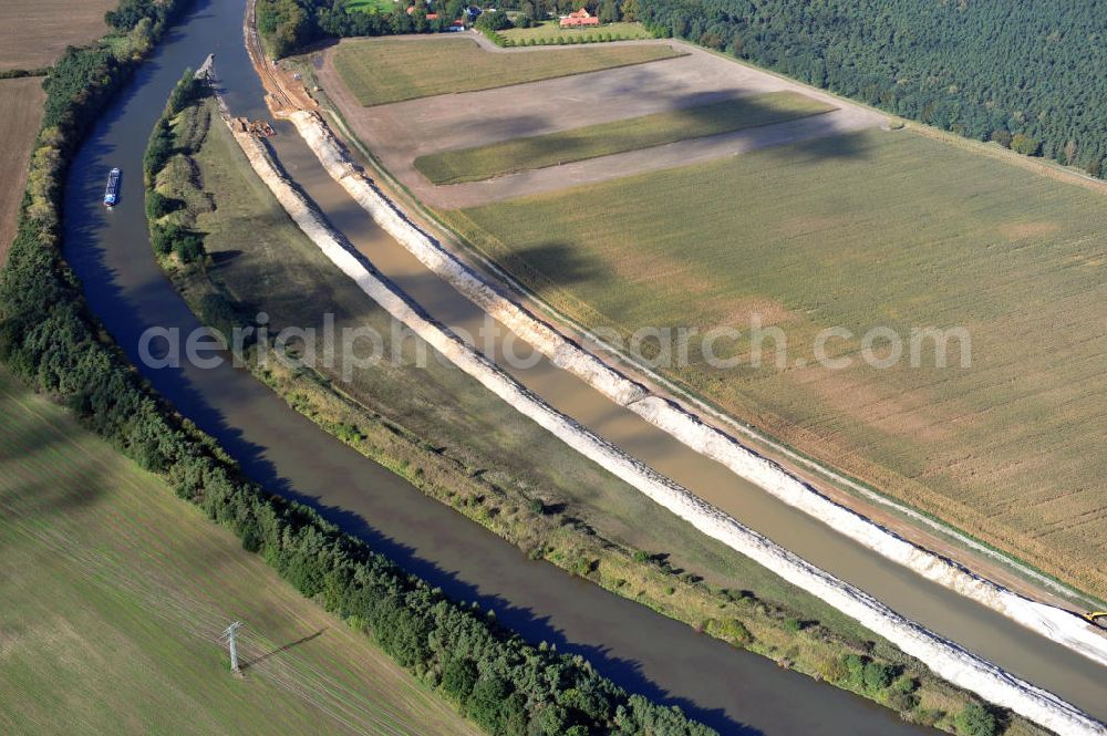 Aerial photograph Genthin - Streckenausbau Elbe-Havel-Kanal zwischen Genthin und Seedorf in Sachsen-Anhalt. Ein Projekt des WSV, Wasser- und Schifffahrtsverwaltung des Bundes. Extension of the waterway line Elbe-Havel-Canal among Genthin and Seedorf, Saxony-Anhalt.