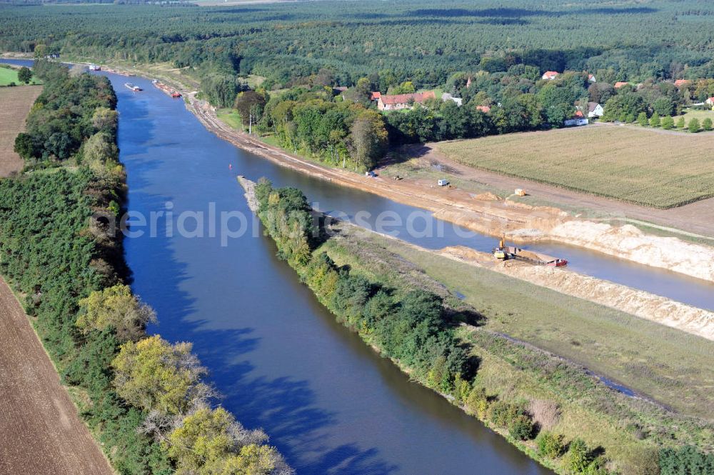 Aerial photograph Genthin - Streckenausbau Elbe-Havel-Kanal zwischen Genthin und Seedorf in Sachsen-Anhalt. Ein Projekt des WSV, Wasser- und Schifffahrtsverwaltung des Bundes. Extension of the waterway line Elbe-Havel-Canal among Genthin and Seedorf, Saxony-Anhalt.