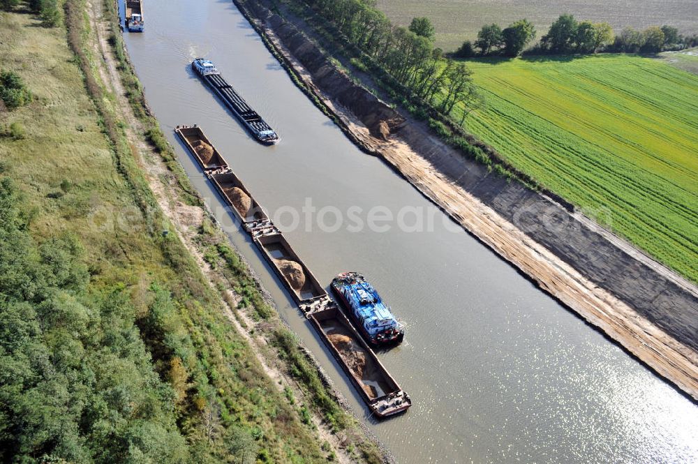 Genthin from the bird's eye view: Streckenausbau Elbe-Havel-Kanal zwischen Genthin und Seedorf in Sachsen-Anhalt. Ein Projekt des WSV, Wasser- und Schifffahrtsverwaltung des Bundes. Extension of the waterway line Elbe-Havel-Canal among Genthin and Seedorf, Saxony-Anhalt.