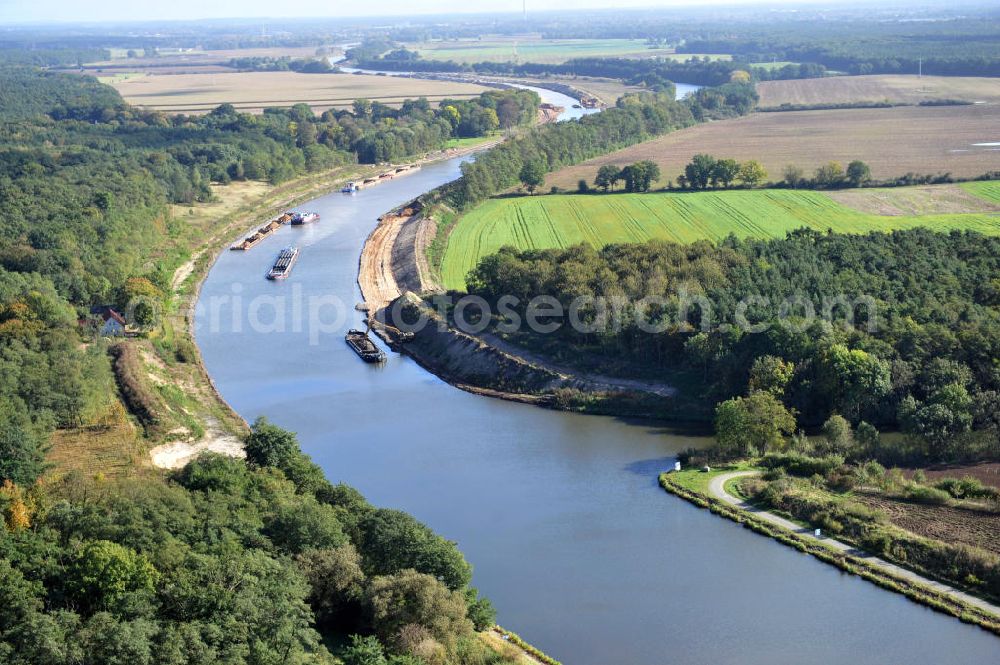 Aerial photograph Genthin - Streckenausbau Elbe-Havel-Kanal zwischen Genthin und Seedorf in Sachsen-Anhalt. Ein Projekt des WSV, Wasser- und Schifffahrtsverwaltung des Bundes. Extension of the waterway line Elbe-Havel-Canal among Genthin and Seedorf, Saxony-Anhalt.