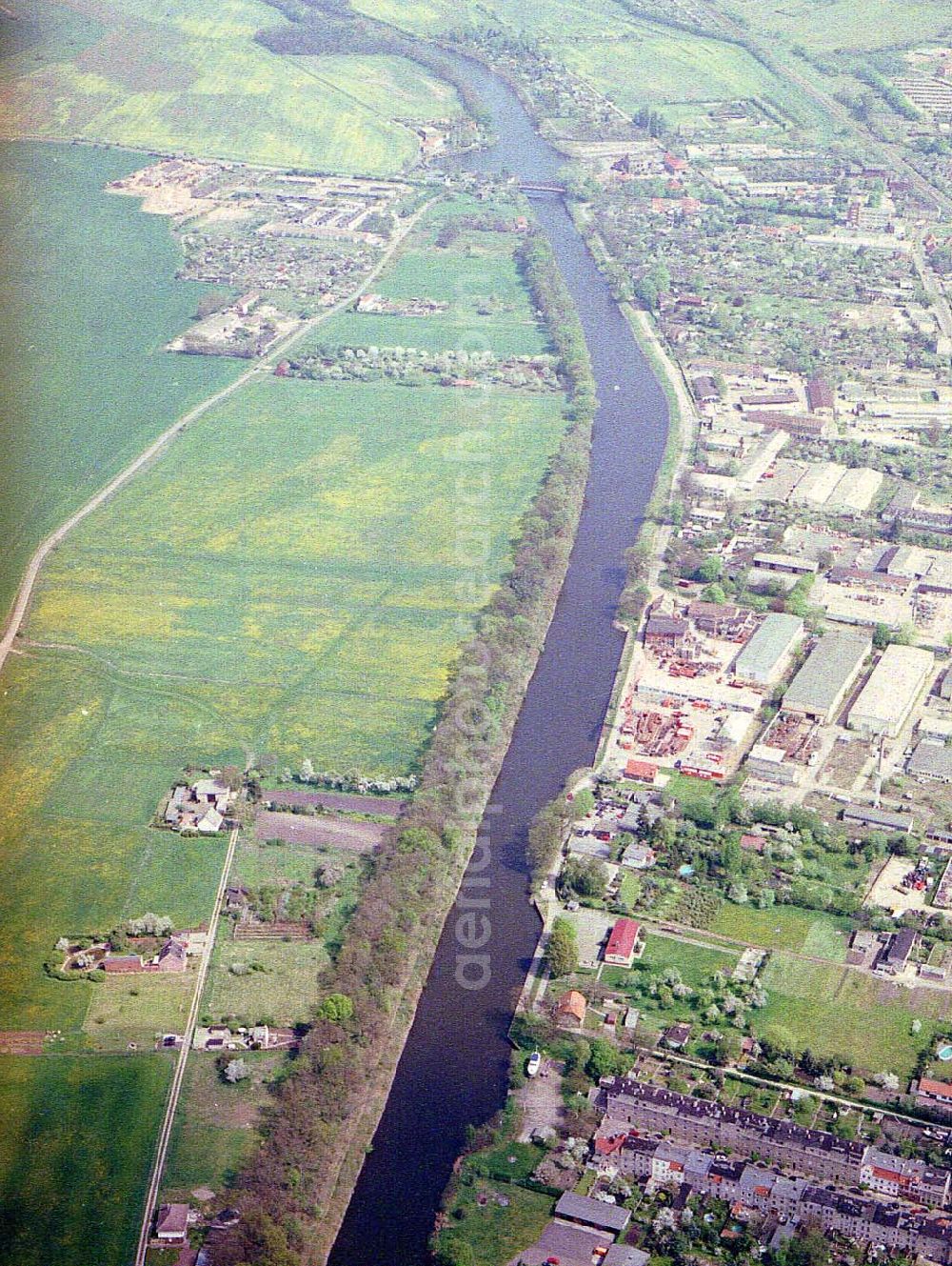 Burg from above - Elbe - Havel - Kanal - Verlauf in Burg