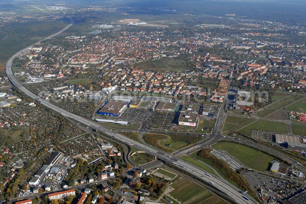 Aerial image Dresden - Blick auf den Elbe Park Dresden in der Peschelstraße 39 in 01139 Dresden insbesondere Ikea - Kundentelefon 0180-5353435, KaufMarkt - Herr Brühl 8 53 95 0 und Möbel Höffner - Herr Otten 8 40 5-0. Centermanagement: Marketing Werbegemeinschaft - Tel.: 0351 / 85 35 611 - Fax: 0351 / 84 05 206 - werbegemeinschaft@elbe-park-dresden.de