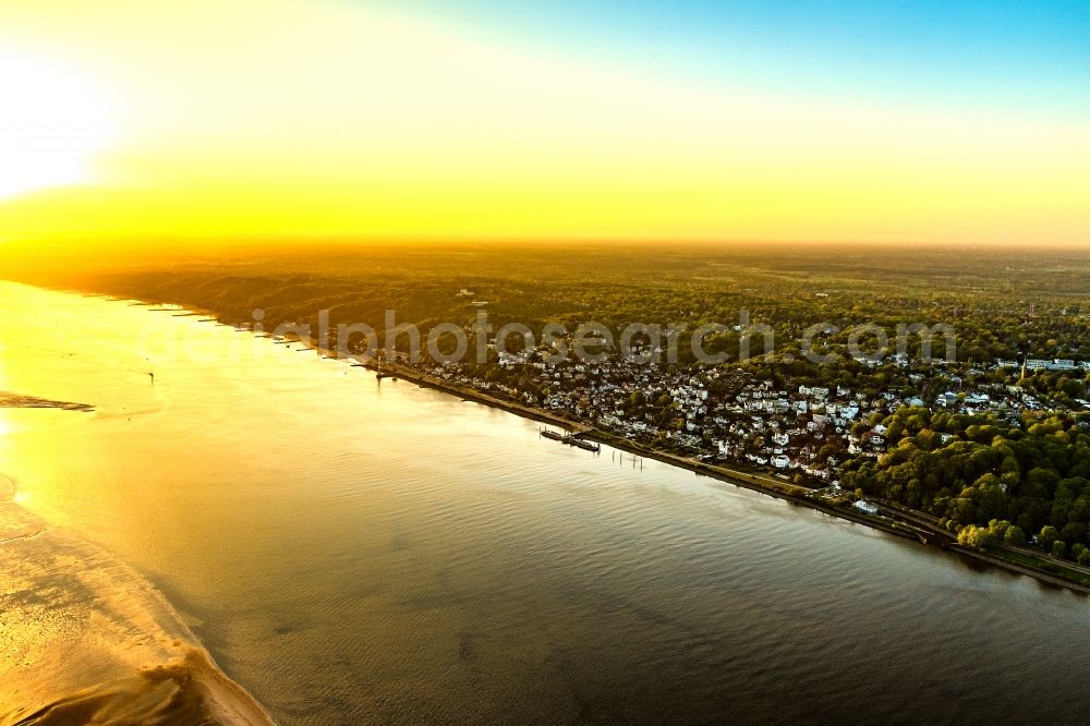 Hamburg from above - Elbe riverbank area in Blankenese district in sunset in Hamburg