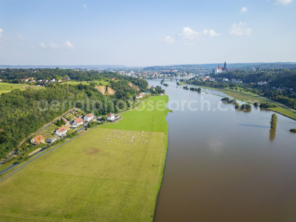 Meißen from above - Elbe flood in Meissen in the state of Saxony, Germany