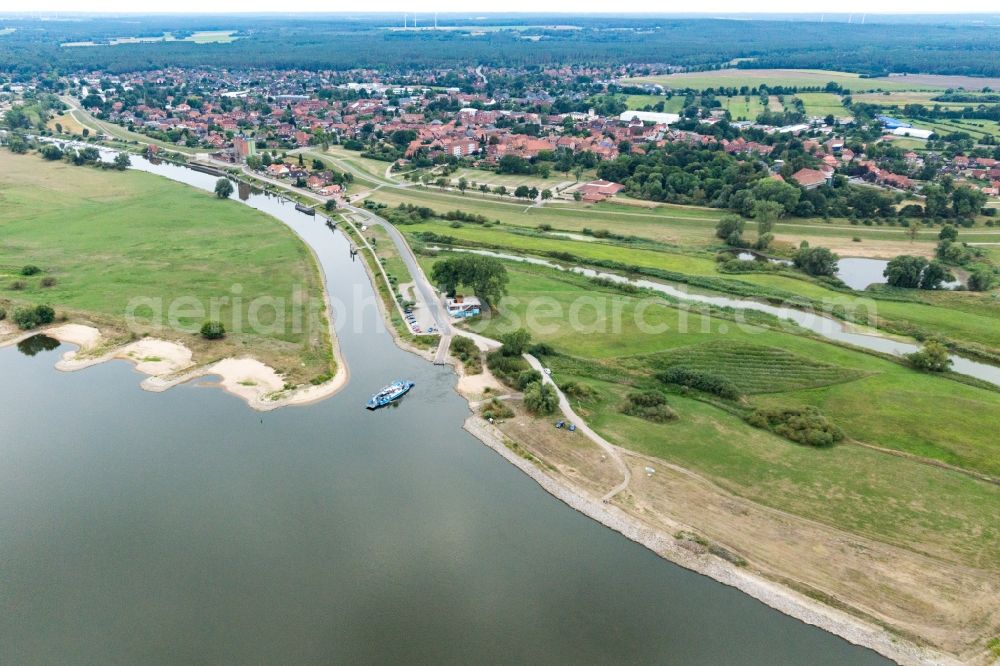 Aerial photograph Bleckede - Ferry on River Elbe near Bleckede in Lower Saxony