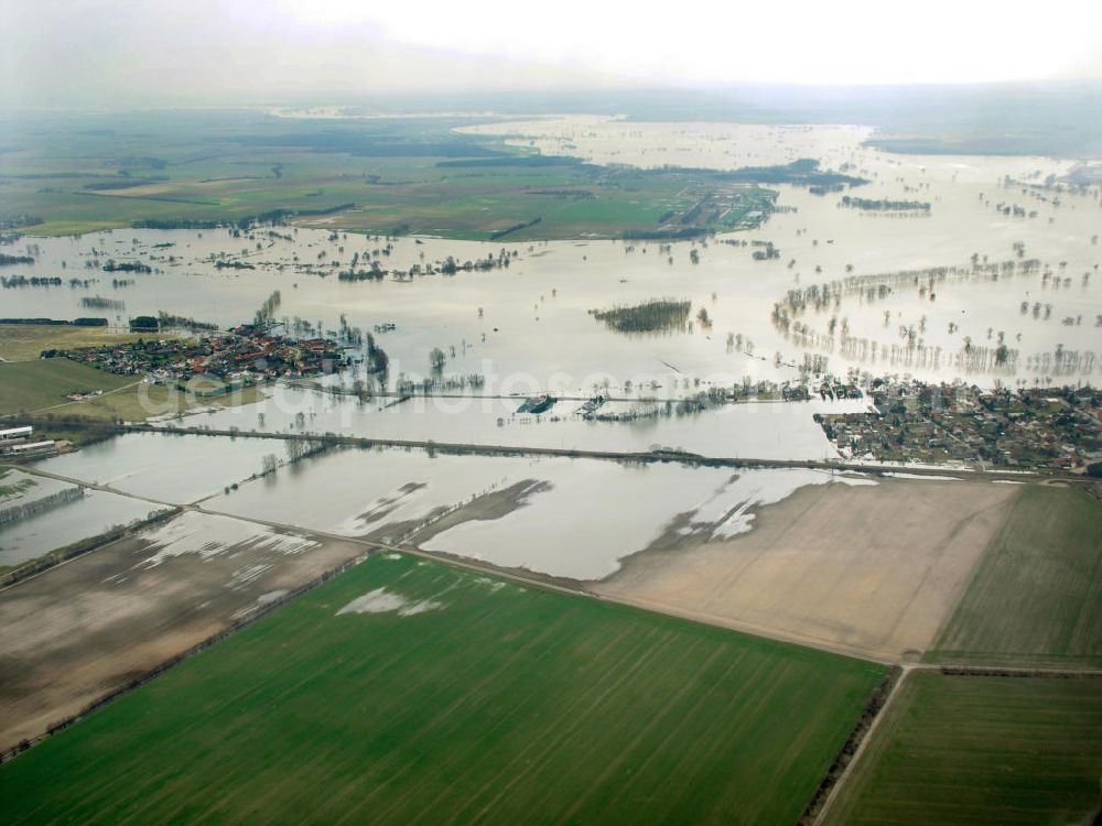 Pretzsch from above - Blick auf Hochwasser / Elbhochwasser in Pretzsch.