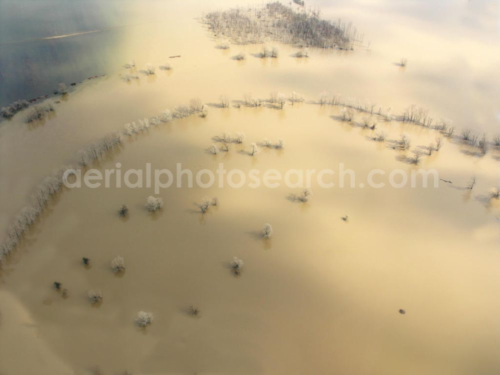 Aerial image Pretzsch - Blick auf überflutete Flächen durch das Hochwasser / Elbhochwasser bei Pretzsch.