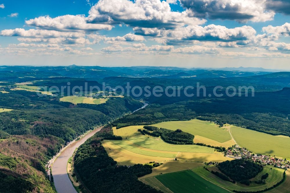 Aerial photograph Bad Schandau - Elbe Sandstone Mountains in Bad Schandau with the course of the Elbe in the state Saxony, Germany