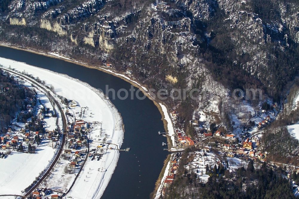 Rathen from the bird's eye view: Elbe valley in Saxon Switzerland in Rathen in Saxony