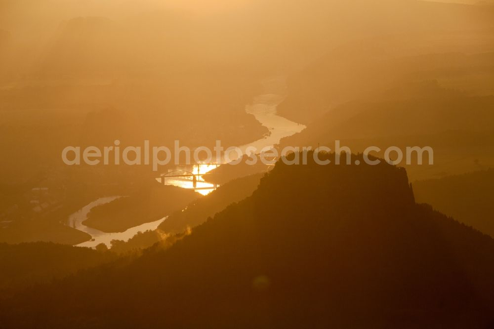 Rathmannsdorf from the bird's eye view: Elbe valley in Saxon Switzerland Rathmann village in Saxony