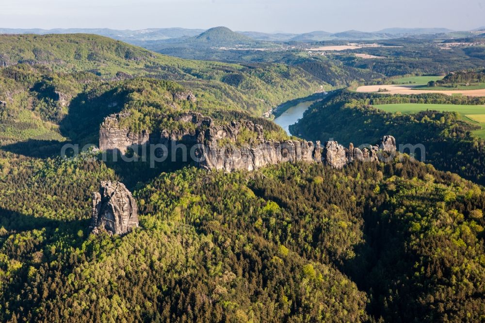 Aerial image Sächsische Schweiz - Elbe valley in Saxon Switzerland in Saxony