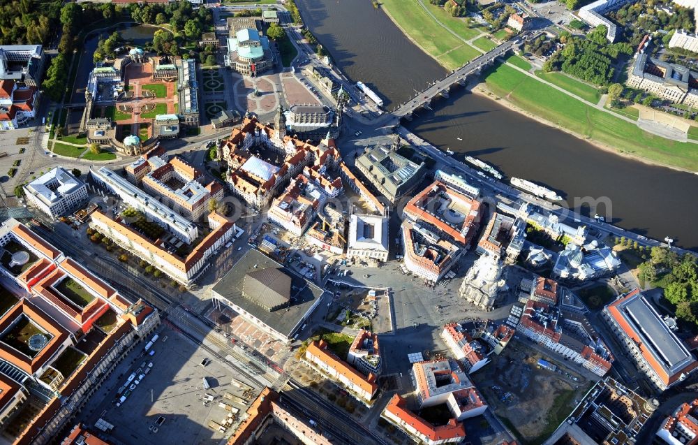 Dresden from above - View of the Neumarkt Dresden in the state Saxony