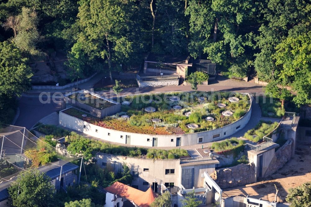 Halle from above - View of the elephant house in the Zoological Garden of Halle in Saxony-Anhalt