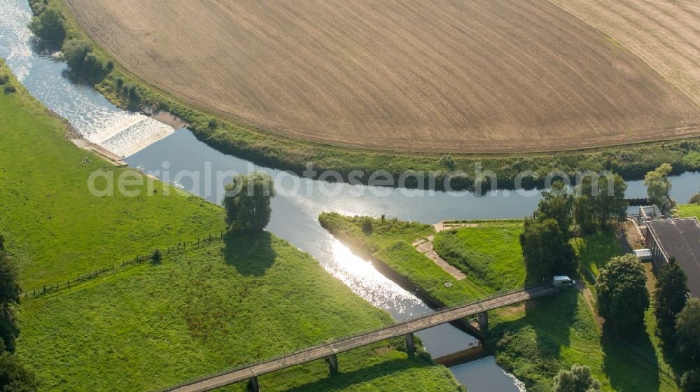Aerial image Kirchlengern - Meeting point of the rivers Else and Werre in the East of Kirchlengern in the state of North Rhine-Westphalia. The rivers mit in the district of Herford, surrounded by agricultural fields and forest