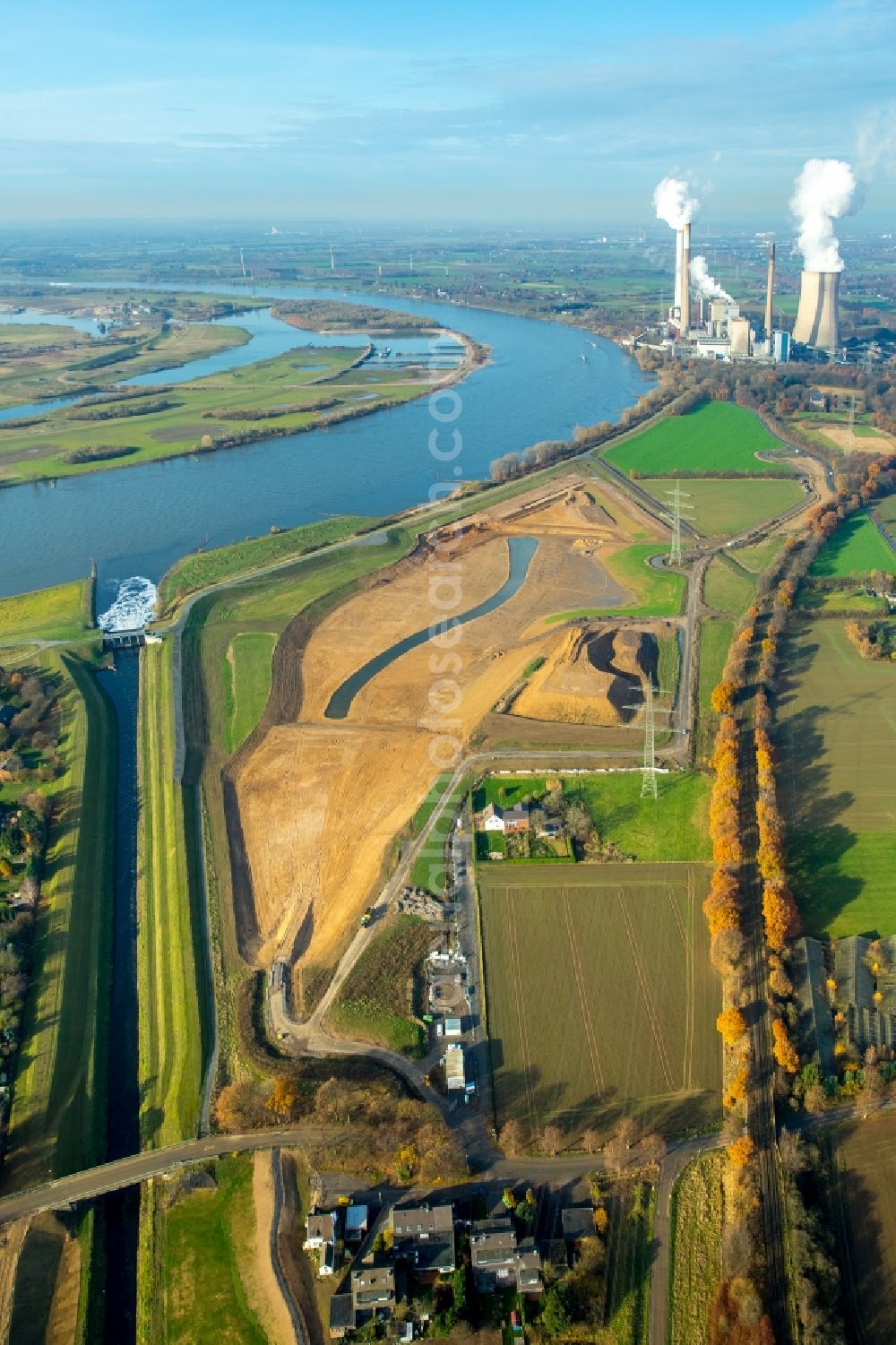 Aerial image Dinslaken - Emscher flows into the Rhine near Dinslaken in North Rhine-Westphalia