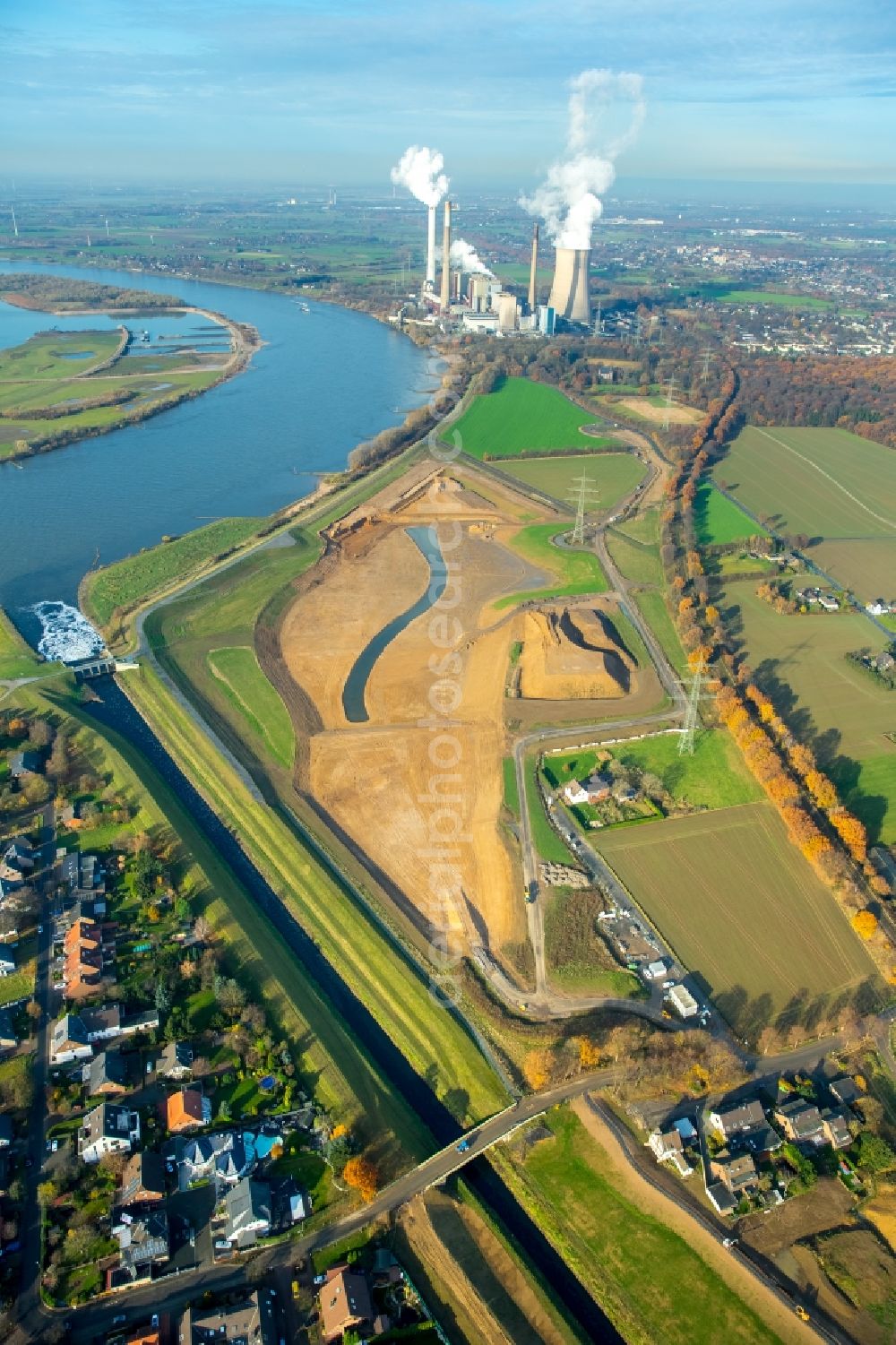 Dinslaken from above - Emscher flows into the Rhine near Dinslaken in North Rhine-Westphalia