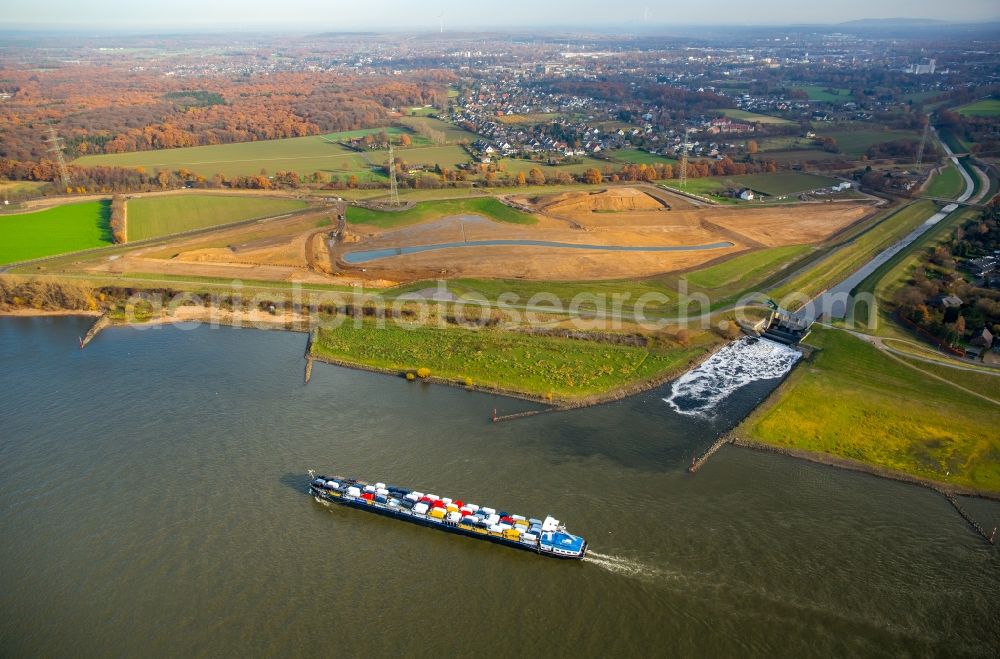 Aerial image Dinslaken - Emscher flows into the Rhine near Dinslaken in North Rhine-Westphalia