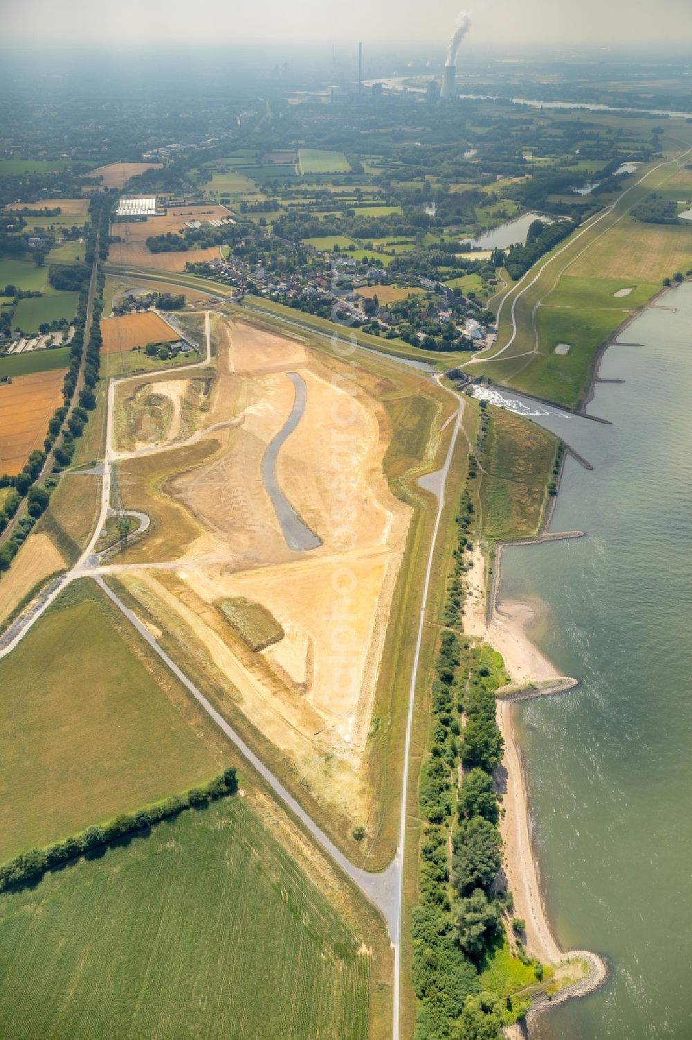 Aerial image Dinslaken - Emscher flows into the Rhine near Dinslaken in North Rhine-Westphalia