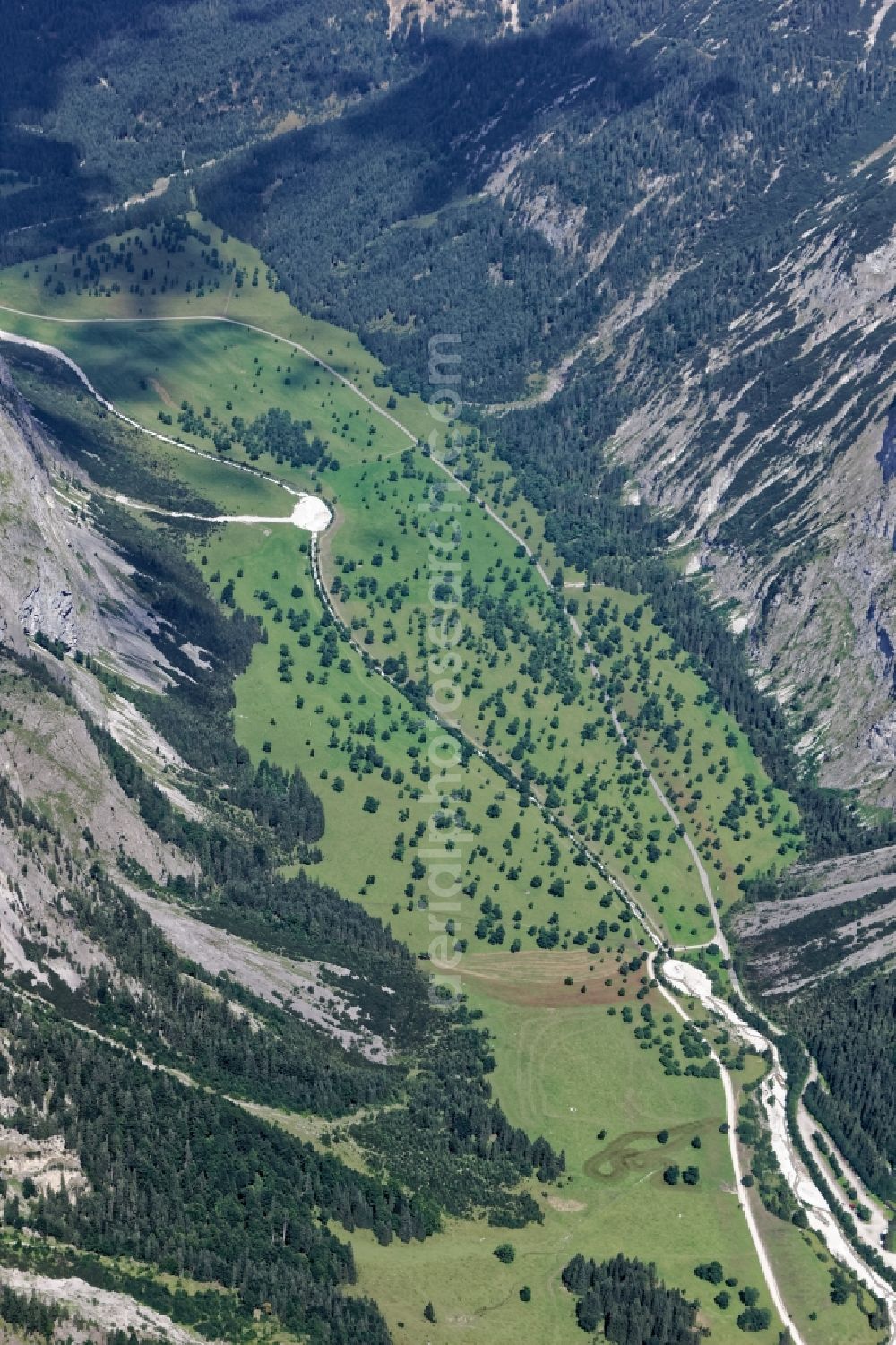 Vomp from above - The maple trees in the Eng valley in the nature reserve Karwendel in Tirol, Austria