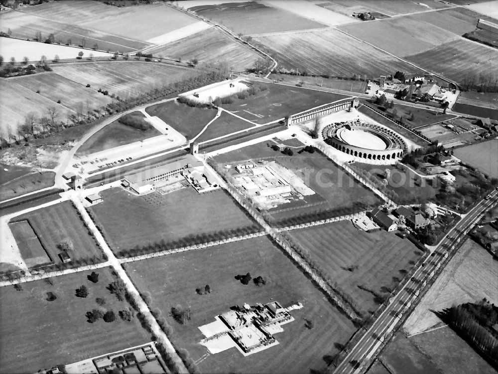 Xanten from above - Historical attraction of the ensemble of the amphitheater in Archaeologischer Park in Xanten in the state North Rhine-Westphalia, Germany