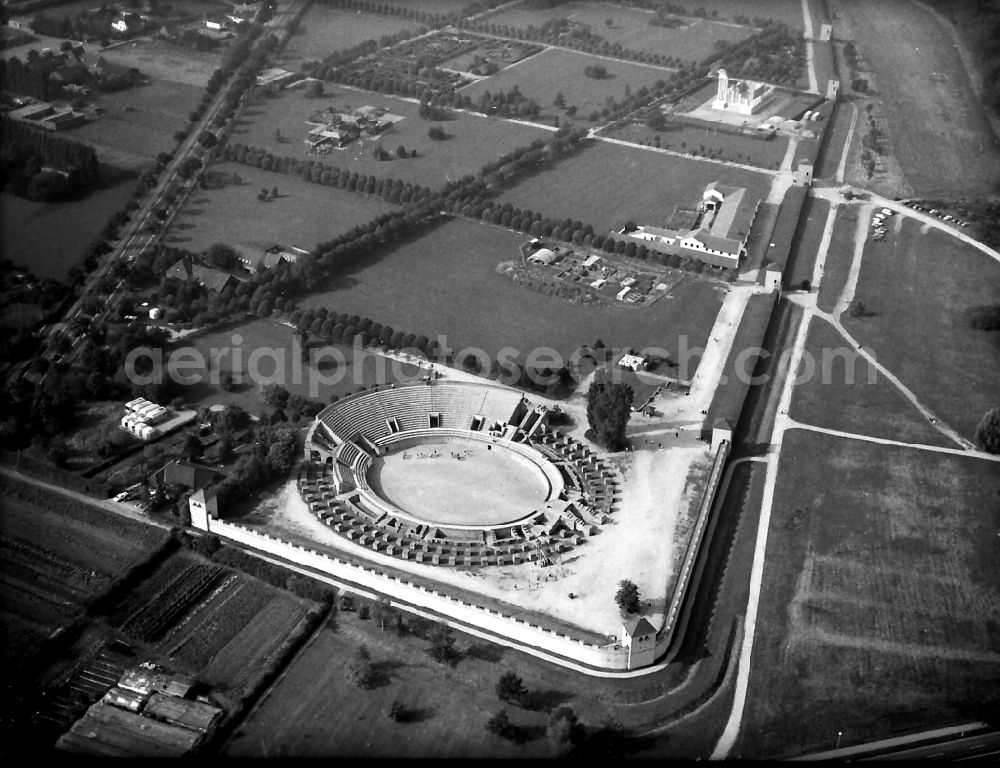 Xanten from above - Historical sight of the amphitheater ensemble in the archaeological park of the LVR Roman Museum in Xanten in the federal state of North Rhine-Westphalia, Germany