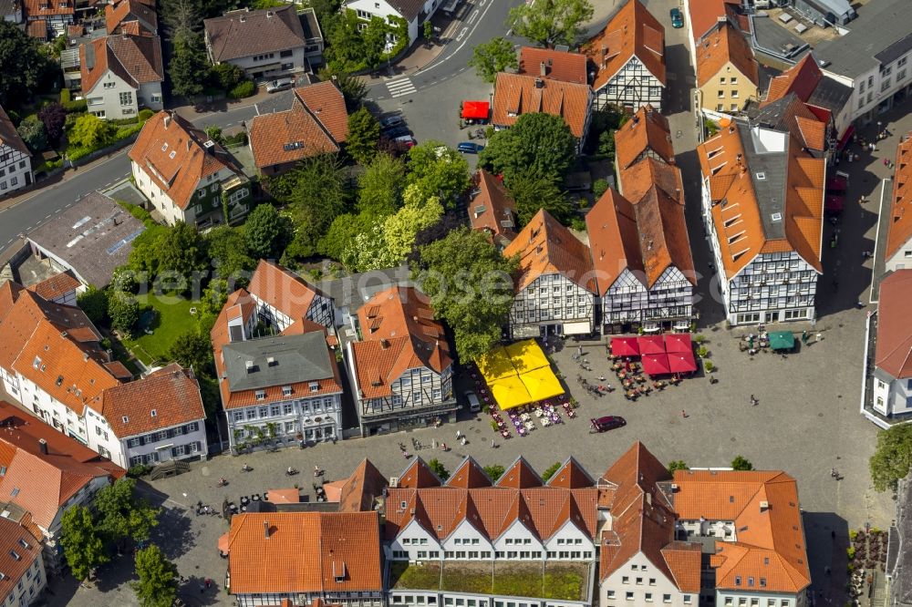 Soest from above - Ensemble of half-timbered houses on the church square in Soest in the state of North Rhine-Westphalia