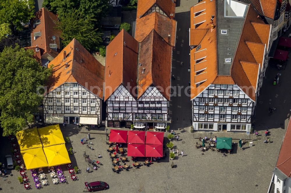 Soest from the bird's eye view: Ensemble of half-timbered houses on the church square in Soest in the state of North Rhine-Westphalia